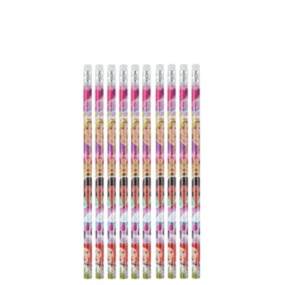 Image of Anila&#039;s Complete Princess Themed 10 Party Bag Fillers &amp; Favours Pencils with Eraser Top Rubber. (Ideal for Children Aged 3 8)
