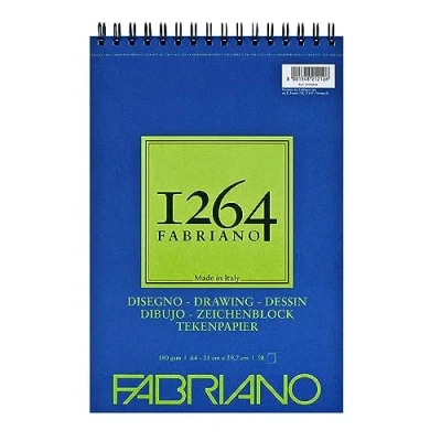 Image of Honsell Fabriano Disegno 19100646 Spiral Bound Sketch Pad 1264 180 g/m² DIN A4 50 Sheets Natural White Satin Paper with Medium Grain Acid for All Drying Techniques