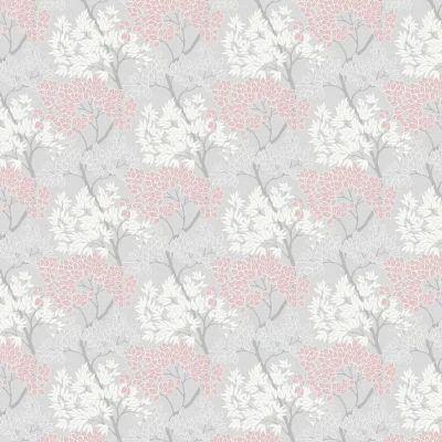 Image of Fresco Lykke Tree Pink Floral Wallpaper Paste The Paper White, Grey &amp; Patterned Leaved Design Feature or 4 Wall Suitable for Any Room