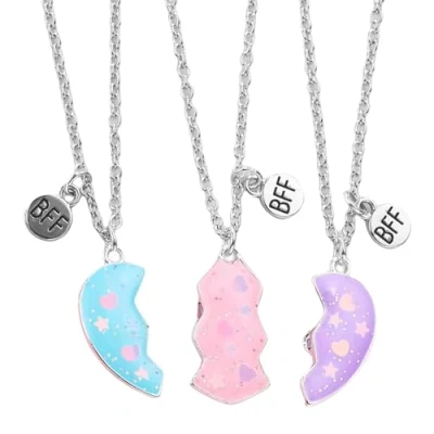Image of puzzlegame 3 Best Friend Necklaces, Heart Magnetic Friendship Necklace Cute for Girls Matching Pendant Necklaces Sister