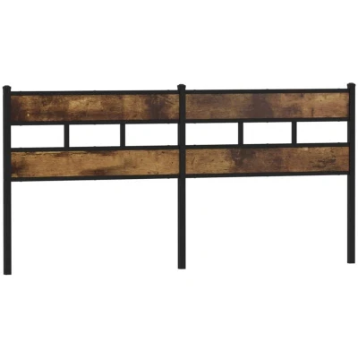 Image of vidaXL Headboard Bed Smoked Oak 180 cm Iron &amp; Engineered Wood Frame for Bedroom Stable Metal Legs Excellent Back Support