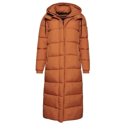 Image of Superdry Ripstop Longline Puffer Winter coat, Women&#039;s, Size: 8, Caramel grid