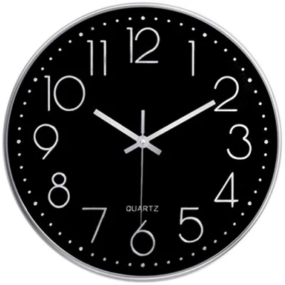Image of Taodyans Silent Wall Clock 12 In Kitchen Quartz Battery Operated Round Modern Home Decor for Office Class Room Living Bedrooms (Black Silver)