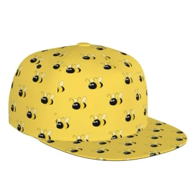 Image of TROONZ Baseball Cap, Snapback Flat Bill Hip Hop Hat Sun Sports Cap Casual Unisex,Bumblebee Yellow Print