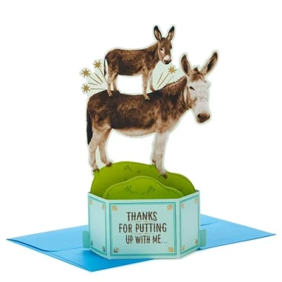 Image of Hallmark Funny Pop Up Birthday Card from Son or Daughter (Donkeys, Pain in the...) Paper Wonder Shoebox 3D