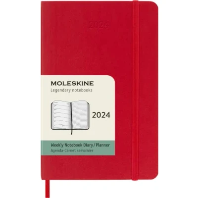 Image of Moleskine Weekly Agenda with Space for Notes 12 Months 2024, Size Pocket 9x14, Soft Cover and Elastic Closure, Colour Scarlet Red