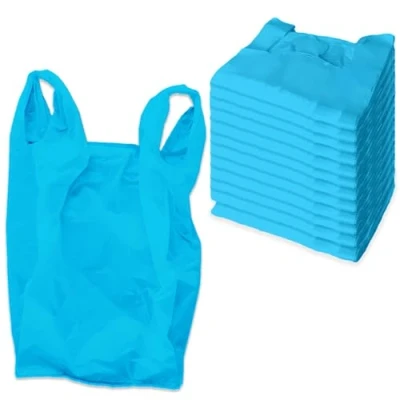 Image of Carrier Bags Blue Vest Handle Plastic Reusable Shopping Carriers Heavy Duty Strong 18Mu (Blue (11x 17x 21&quot;), 100)
