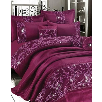 Image of EHD Gigi Embroidered Diamante Style Luxurious Matching Rectangular Filled Cushion (Plum, 30x50cm)