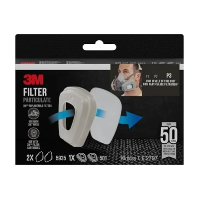 Image of 3M 5935PRO2 Particulate Filter, Fine Dust Filter with Protection Level P3 for Masks &amp; Gas 1 Pair of Filters Innovative Technology, White