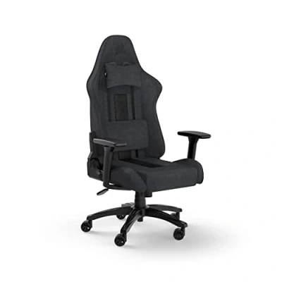 Image of Corsair TC100 RELAXED Gaming Chair Fabric Racing Inspired Design Lumbar Pillow Detachable Memory Foam Neck Adjustable Seat Height Armrests Grey &amp; Black