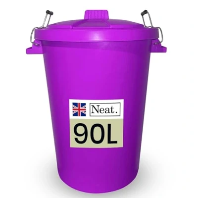Image of Neat. 90L Bin Coloured Large Plastic Bins, Heavy Duty Kitchen with Metal Handle, Dustbin Lid For Easy Refusal Garden Indoor Outdoor Rubbish Waste or Storage of Animal Feed, Purple 1Pack
