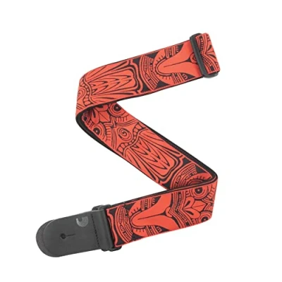 Image of D&#039;Addario Guitar Strap Accessories Electric Strap, Acoustic &amp; Bass Tiki Mask Red 2&quot; Wide