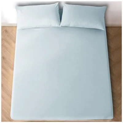 Image of Polycotton Super King Fitted Sheet (180 X 200 Cm) Soft Elasticated Corners Bed Sheets 25cm Deep Sky Blue