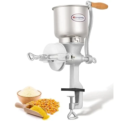 Image of Moongiantgo Manual Grain Mill with φ5.1inch Large Hopper &amp; 1.5inch Table Clamp, Milling Coarseness Adjustable Cast Iron Hand Grinder for Nut, Coffee, Grain, Seeds, Corn, Spices