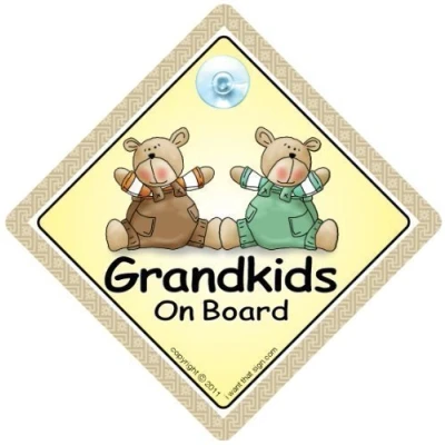 Image of Grandkid&#039;s On Board Car Sign, Baby Sign with Suction Cup Attachment for Grandchildren