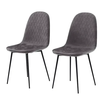 Image of Vida Designs Luton Dining Chairs Upholstered Fabric Seat With Plywood &amp; Iron Legs (2, Grey)