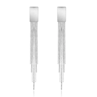Image of KristLand Retro 925 Sterling Silver Earpin Chain Tassel Long Dangle Stud Earrings White Gold Plated Weddings Bridal Woman Jewellery Gift for Ladies