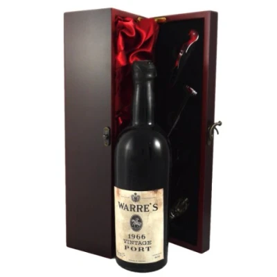 Image of Warre Vintage Port 1966 75cl presented in a silk lined wooden box with four wine accessories 1 x 750ml