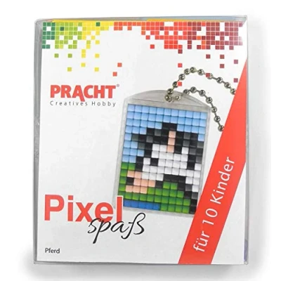 Image of Pracht Creatives Hobby P90058 01501 Pixel Fun Craft Set for 10 Children with Pixels Lockets Motif Boys and Girls, Children&#039;s Birthday, Afternoon, Schools Kitas