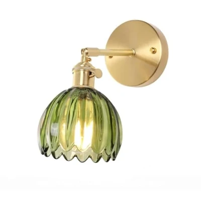 Image of XHJL Vintage Wall Lights Tulip Glass Lampshade Up &amp; Down Adjustable Sconces with Switch Industrial Modern Lamp for Bedroom Loft Living Room Kitchen (Green)