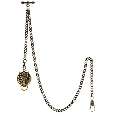 Image of TREEWETO Men&#039;s Albert Chain Pocket Watch Curb Link Key 2 Hooks with Antique Wolf Bronze Pendant Design Charm Fob T Bar