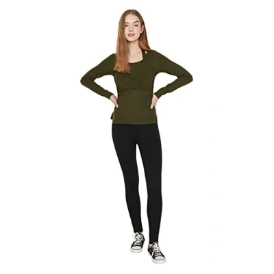 Image of Trendyol Women Loungewear Fitted Basic Crew Neck Knit Blouse Khaki