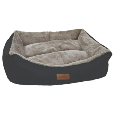 Image of HugglePets Luxury Plush Super Soft Dog Lounger Bed Black &amp; Grey Medium (70 x 60cm)
