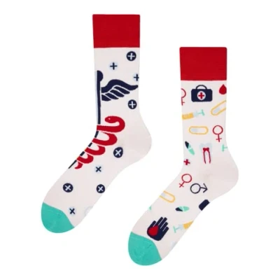 Image of Dedoles Unisex Socks for Women, Men &amp; Kids Cotton Funny Designs Football Bicycle Horses Plants Firefighter Gift Mismatched, Design: Health and Wellness, Colour: White, Size: 3 5 M / 2 4,5 W UK