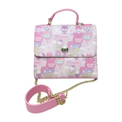 Image of Loungefly Sanrio Hello Kitty Kawaii Allover Print Crossbody Satchel Handbag Purse, Pink, M