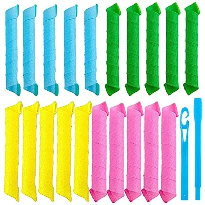 Image of 18 Pcs Spiral Curlers No Heat 30Cm, Magic Hair Rollers Curls Styling Kit Wave DIY Hairstyle with 2 Hooks for Long Short