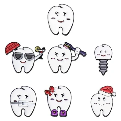 Image of Cartoon Teeth Enamel Brooch Medical Organ Expressions Alloy Badge Pin Brooches Lapel Badges Funny Oral Health Jewelry Gift for Kids Friends