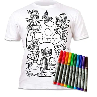 Image of Splat Planet Colour in Fairies Tinkerbell T Shirt with 10 Non Toxic Washable Magic Pens Your Own, and Wash Out (12 13 Years)