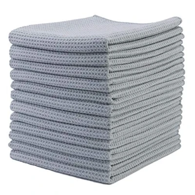 Image of POLYTE Premium Microfibre Kitchen Dish Tea Towel Waffle Weave (Gray, 40x71) 12 Pack
