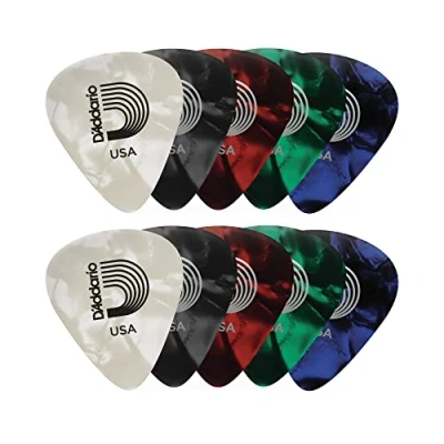 Image of D&#039;Addario Celluloid Guitar Picks Accessories for Acoustic Guitar, Electric Bass Natural Feel, Warm Tone Assorted, Medium, 10 pack