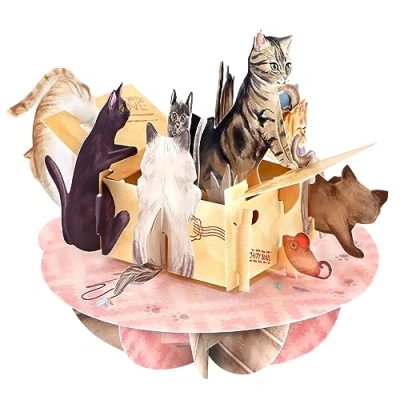 Image of SANTORO Pirouette, 3D Pop Up Greeting Card Purrrfect Parcel For Her, Mum, Mothers Day Cute Birthday Gifts Cat Lovers