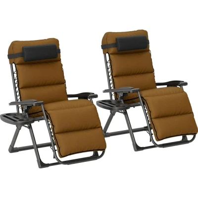 Image of Outsunny 2 Pieces Zero Gravity Chairs Reclining Folding Sun Lounger Brown 84G 598V70BN
