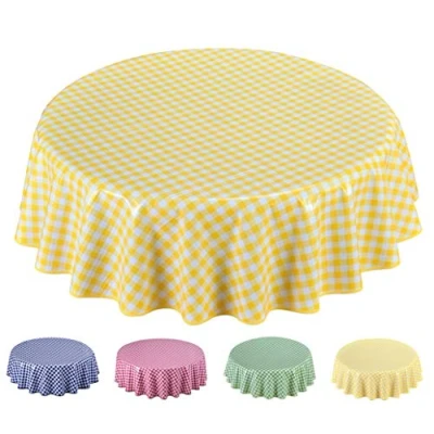 Image of Home Direct Round Oilcloth PVC Wipe Clean Tablecloth Table Cover 140cm 55&quot; Checkers Yellow
