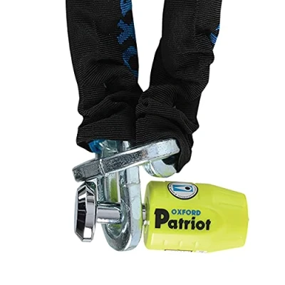 Image of Oxford Products OF797 Patriot Chain &amp; Padlock. Motorcycle Sold Secure Gold. 1.5M, Black/Blue/Yellow, 2.0M