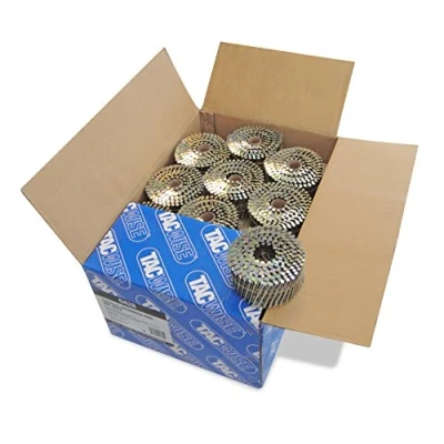 Image of Tacwise 0428 Galvanised Flat Top Coil Nails Type 2.5 x 64 mm, Diamond Point, Ring Shank, 16 Inclined, Wire Collated, Pack of 9000