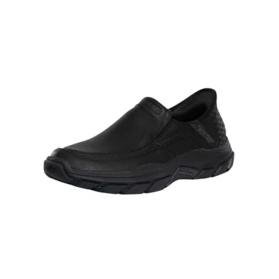 Image of Skechers 204810 Respected Elgin Hands Free Relaxed Fit Mens Wide Black Leather Slip On Loafers, 8.5 UK