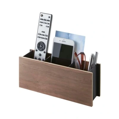 Image of Yamazaki 2731 RIN Pen Stand &amp; Remote Control Rack, black, Wood/Steel, Minimalist, 25 x 7 10.2 cm