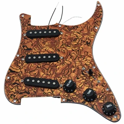 Image of KAISH Loaded American ST/Strat Style SSS Pickguard Prewired Pick Guard With Ceramic Pickups for Stratocaster/Strat Tiger Stripe Black Covers and Knobs