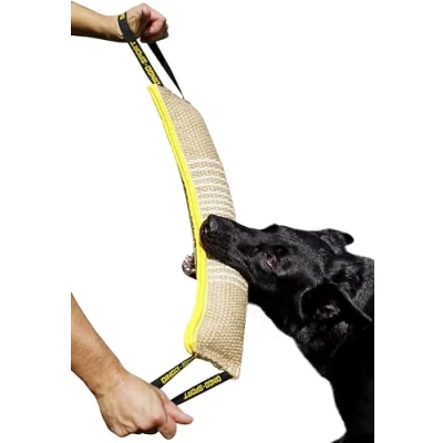 Image of DINGO Jute Tug Toy Reinforced 2 Handles Pull Rope for Dog Training, Retrieve, Bite Work, Prey Drive, of War, Fun, Handmade Dummy 60 cm Natural Colour 10553