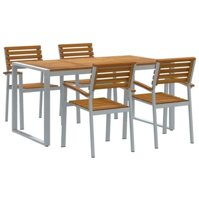 Image of 5 Piece Garden Dining Set Solid Wood Acacia and Metal Vidaxl