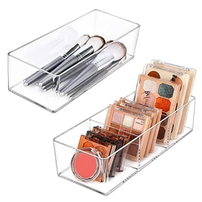 Image of JessLab Acrylic Organizer, 2PK Cube Sections Makeup Organizer for Drawer, Vanity, Countertop, Bathroom, Kitchen and Cabinet Storage(1+3 Compartment)