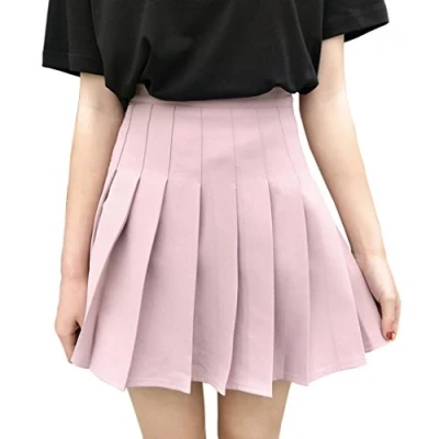 Image of Hoerev Women Girls Short High Waist Pleated Skater Tennis School Skirt,XXL, Pink 14