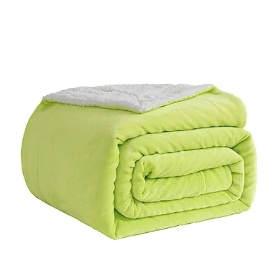 Image of Good Nite Blanket Flannel Sherpa Fleece Blankets Soft Fluffy Sofa Throw Reversible Microfiber for Bed Couch and Travel 130x150cm (Green,Single)