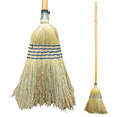 Image of Heavy Duty Traditional Corn Broom with 120cm Wooden Handle Straw Suitable for Outdoor and Indoor or Wet Dry Conditions