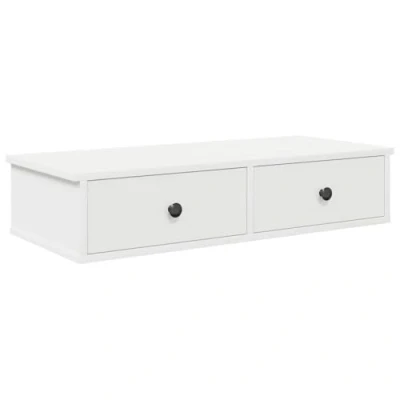 Image of vidaXL Wall Shelf with Drawers White Engineered Wood Floating Storage Cabinet 80x31x17 cm Living Room/Bedroom Decor