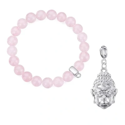 Image of Philip Jones Rose Quartz Gemstone Bracelet with Buddha Charm